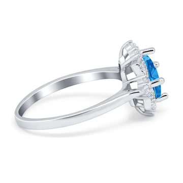 Vintage Princess Cut Wedding Ring Simulated Blue Topaz CZ 925 Sterling Silver